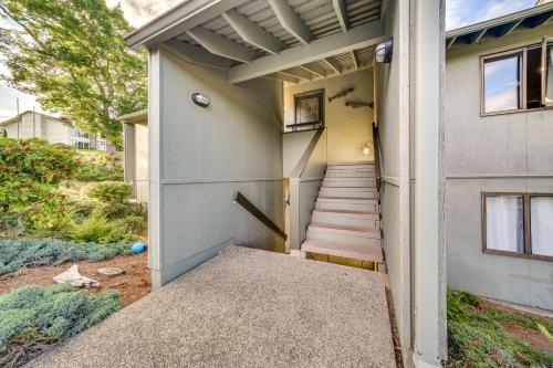 a house with a stairway leading up to a building at Water Views and Marina Access Port Ludlow Getaway in Port Ludlow