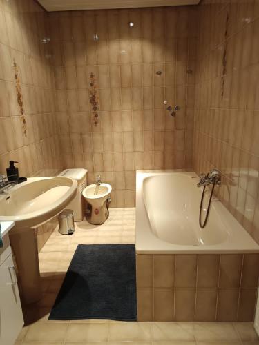 a bathroom with a sink and a tub and a toilet at River Pearl - Garnitzenklamm in Möderndorf
