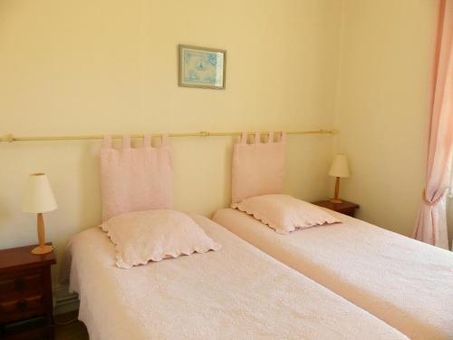 a bedroom with two beds with pink pillows at Maison rénovée avec vue sur château, animaux acceptés, terrasse panoramique - FR-1-489-164 in Billy