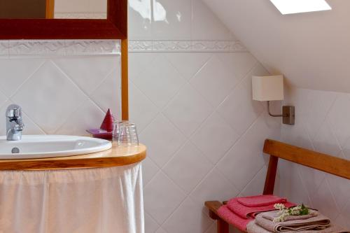 baño con lavabo y encimera con espejo en Chambres de la Ville d'Ys, en Cléden-Cap-Sizun