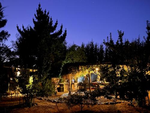 a house lit up at night with lights at Cabañas Bosques de Puertecillo in Puertecillo