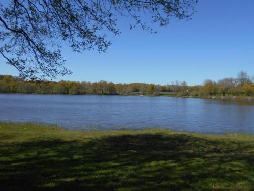 a view of a large river with trees in the background at Chalets indépendants en camping 2 étoiles avec terrasse – Idéal famille, activités et jeux pour enfants - FR-1-489-405 in Treignat