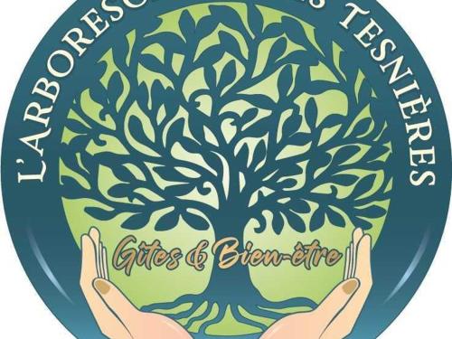 a logo for a tree of healing fires of eternal life at Maison en Pierre avec Jardin, Séances Bien-Être et Activités Nature - Pays du Poiré, Normandie - FR-1-497-208 in Mantilly