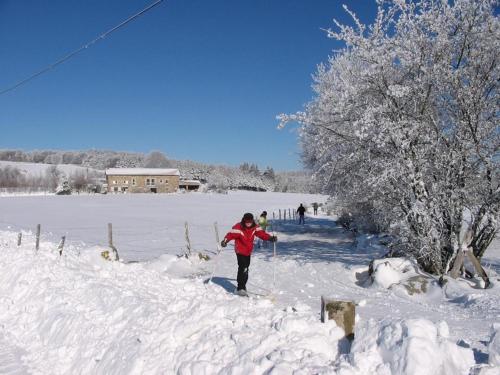 a person is cross country skiing in the snow at Gîte chaleureux avec poêle à bois, terrasse, wifi, proche activités nature - FR-1-496-268 in Saint-Régis-du-Coin