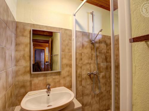 un bagno con lavandino e doccia di Gîte rénové avec cheminée et jardin à 15 km des pistes de ski - FR-1-496-9 a Saint-Bonnet-le-Courreau