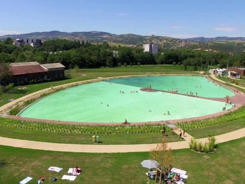- une grande piscine avec des baigneurs dans l'établissement Gîte moderne avec patio privatif, proche Parc du Pilat, idéal pour activités plein air et détente - FR-1-496-70, à La Terrasse-sur-Dorlay
