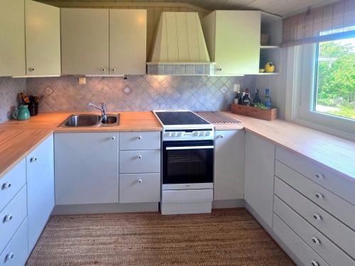 Dapur atau dapur kecil di Seaside Cabin With Views Over Røssesundet