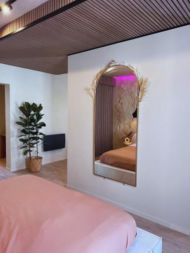 Postel nebo postele na pokoji v ubytování Harmony Room Suite avec Balnéo