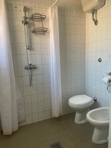 Un baño con ducha, inodoro y lavabo. en Albergo Anna, en Ciampino