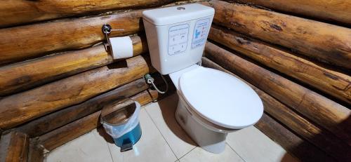 a white toilet in a log cabin at Cabin by the Mendoza River in Potrerillos