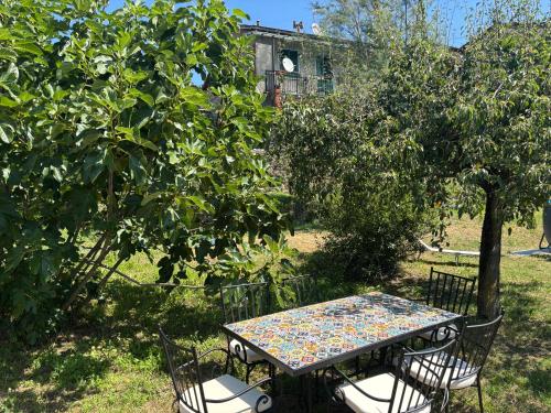 a table and chairs sitting under a tree at Casa del Gelso in Vigneta