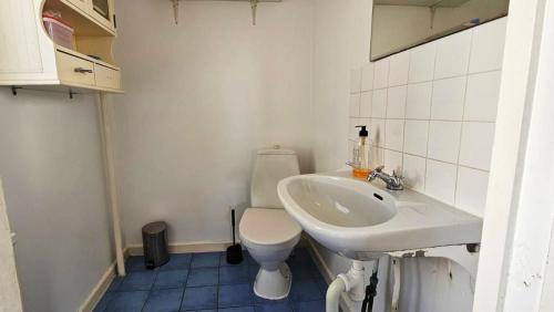 a small bathroom with a toilet and a sink at Large House with Two Apartments in Central Skarhamn in Skärhamn