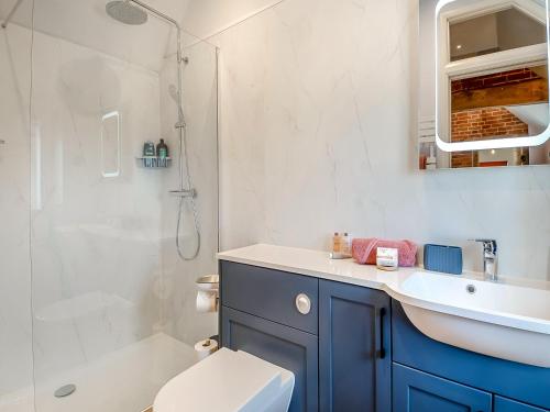 a bathroom with a sink and a toilet and a shower at Alberts Dairy in Diss