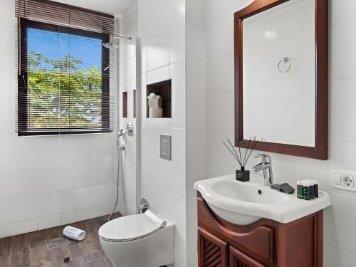 un bagno con lavandino, WC e specchio di Karat Villa Salvaje a Puerto de la Cruz