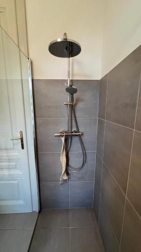 a shower with a shower head in a bathroom at Sea whisper in Lovran