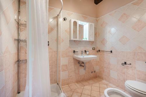 a bathroom with a toilet and a sink and a shower at Masseria Le Querciole in Fauglia