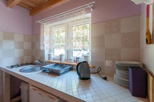 a kitchen with a sink and a window at MorsoChatki - balia, sauna, garden party, plaża in Jelenia Góra