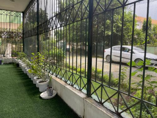 a row of potted plants in a greenhouse at The Jungle Retreat by Jabula Getaways in Dehradun