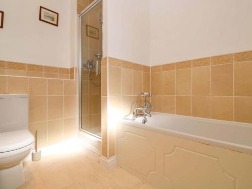 a bathroom with a bath tub and a toilet at Meridian in St Ives