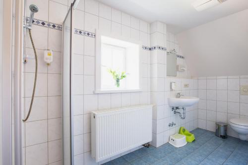 RietschenにあるJagielas im Erlichthofのシャワー、洗面台、トイレ付きのバスルーム