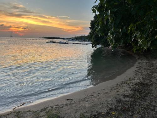 a view of a beach with a sunset in the background at Arecibo's country cottage in Arecibo