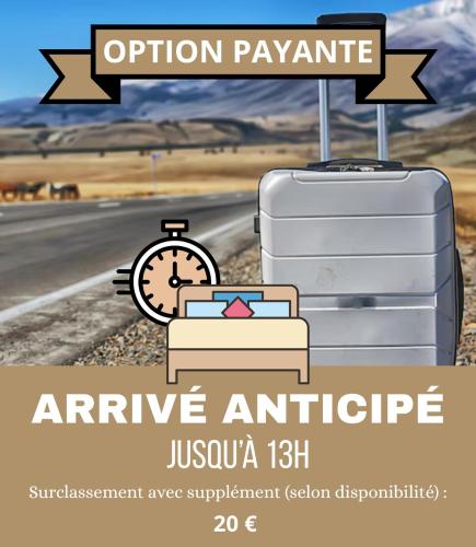 a poster for an airplane arrive antifa with a suitcase at Studio Mars NEW & Cozy - Parilly Train Station in Vénissieux