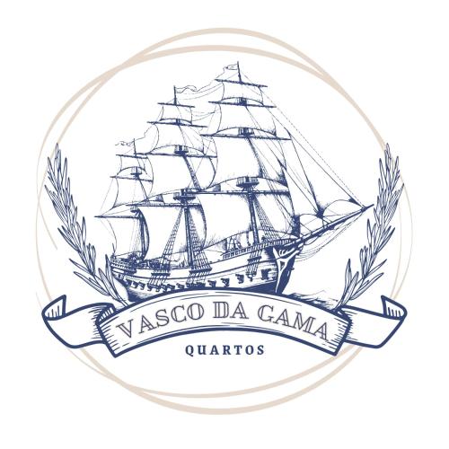 a label with a pirate ship in a round frame at Quartos Vasco da Gama in Porto Covo