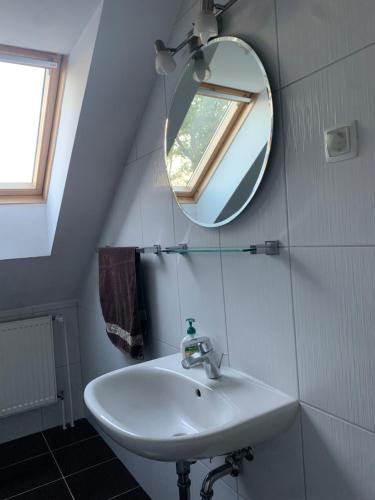 a bathroom with a sink and a mirror at Lovačka kuća Draganić in Draganići