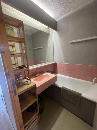 a bathroom with a sink and a bath tub at Le ZEN au pied du Grand Veymont en été en hiver in Gresse-en-Vercors