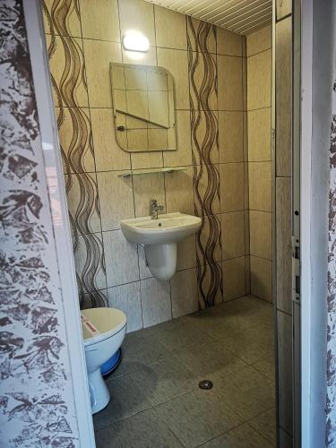 a bathroom with a sink and a toilet at Paunovi Guest House in Primorsko