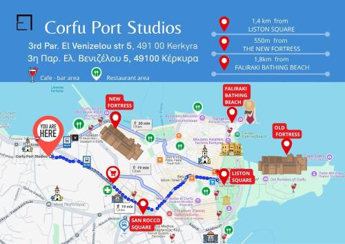 a map of the centuri port suites at Corfu Port Studios in Mantoúkion