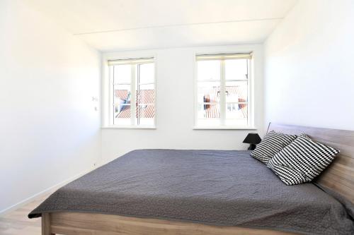 a bedroom with a bed and two windows at CITY, LUX APARTM - 2 FULL BATHROOMs, 1v in Copenhagen
