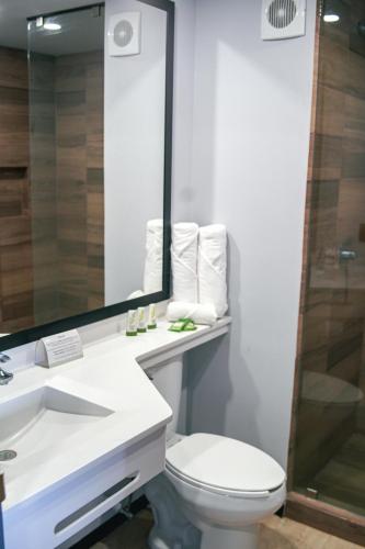 a bathroom with a toilet and a sink and a mirror at Avanta Hotel & Villas Querétaro in Santa Rosa de Jáuregui