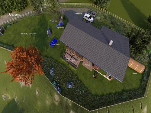 a rendering of a large house with a roof at Carmaliva in Innerkrems