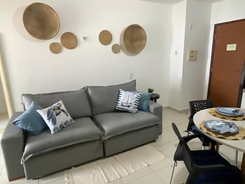 Χώρος καθιστικού στο Flat Pé na Areia-Frente ao Mar