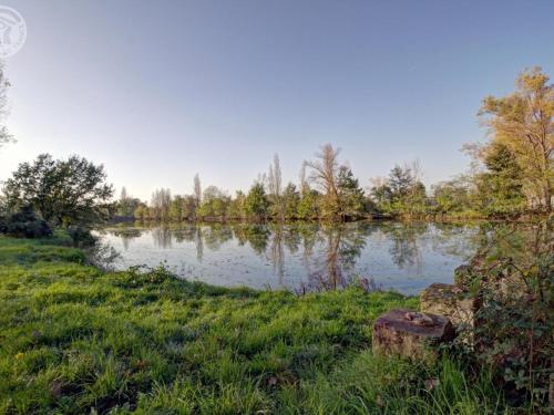 a lake in the middle of a grassy field at Chalets bord d'étang avec terrasse privée et équipements loisir, parfaits pour une escapade nature - FR-1-496-79 in Veauchette