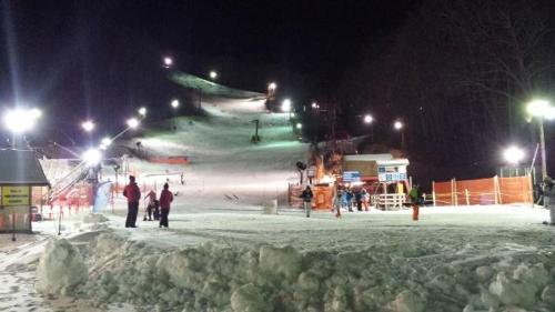 a group of people skiing down a ski slope at night at Big Bear Lodge Holiday home in Sevierville
