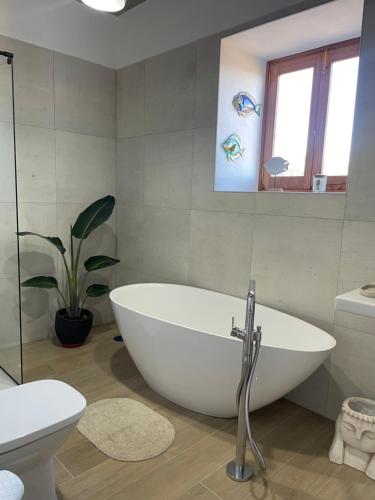 a white bath tub in a bathroom with a plant at Casa Angel Isora in Isora