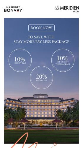 a collage of photographs of a large building at Le Meridien Kochi in Cochin