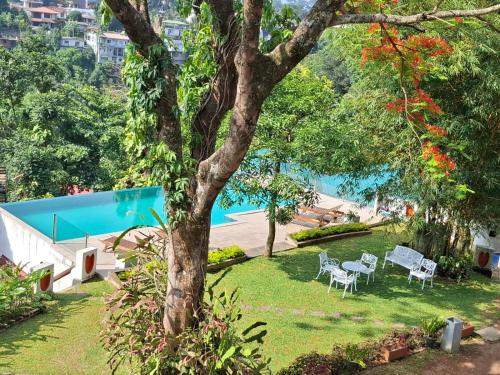 a view of a yard with a swimming pool at Mirage Kandyan Heights in Kandy