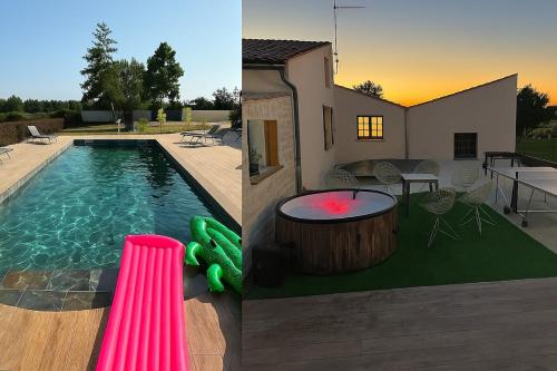 two pictures of a house with a swimming pool at Villa Perle Atlantique in La Vallée