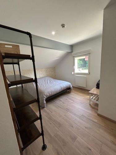 a bedroom with a bunk bed and a ladder at Gite Clé des Champs in Montenois