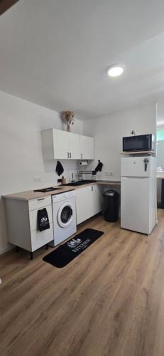 a kitchen with a washer and dryer in a room at Sweet Escape -T1 bis romantique in Bourg-lès-Valence