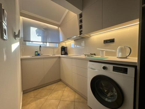 a kitchen with a washing machine in a kitchen at Alex Apartment Suites in Virós