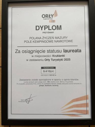 a framed picture of a menu for a restaurant at Mazury Glamping Kruklanki Polana Życzeń in Kruklanki