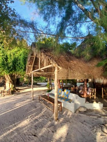 a resort with a thatched roof on the beach at AFYA Village at the sea in Michamvi