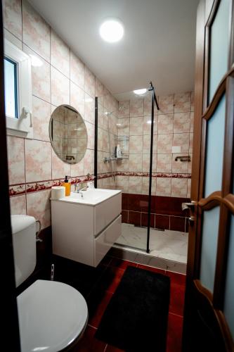 a bathroom with a toilet and a sink and a shower at Casa Buzaiel,910 in Buzoel