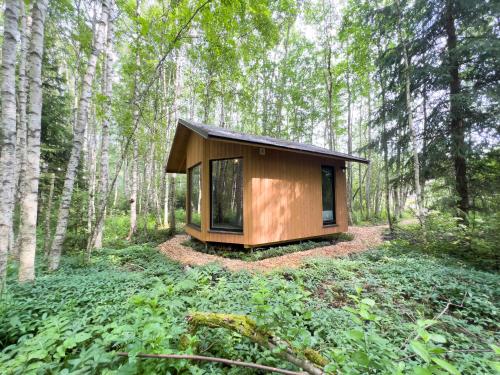 a small cabin in the middle of a forest at Paunküla Nature Villa 
