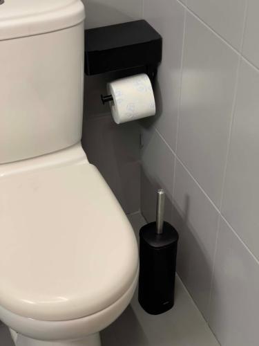 a bathroom with a toilet and a roll of toilet paper at Casa Maria-Anneta in Kalyves Poligirou