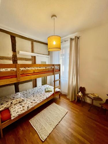 a bedroom with a bunk bed and a window at Chez Schumi in Kirchheim
